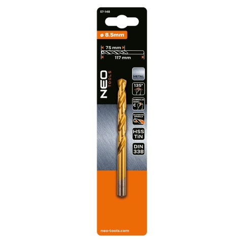 Wiertło do metalu HSS-TiN, 8.5 mm