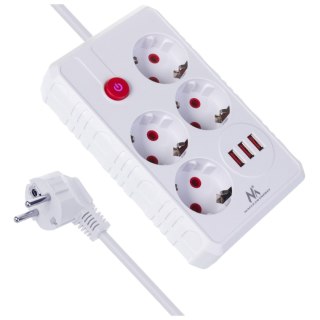 Listwa zasilająca Maclean, przedłużacz 4 gniazda + 3xUSB, 110-240V AC 50/60Hz, 2.1A max 2500W, 1,5m, biała,MCE392 W