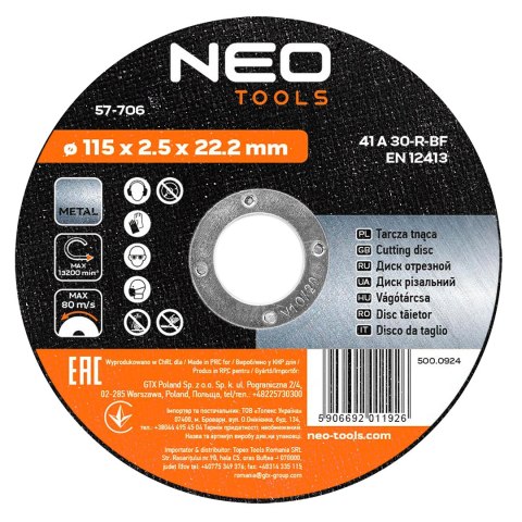 Tarcza tnąca do metalu 115 x 2.5 x 22.2 mm, 41 A30-R-BF