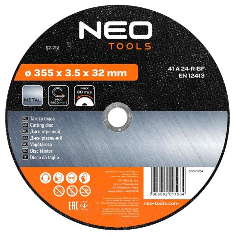 Tarcza tnąca do metalu 355 x 3.5 x 32.0 mm, 41 A24-R-BF