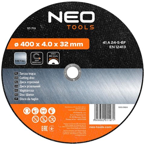 Tarcza tnąca do metalu 400 x 4.0 x 32 mm, 41 A24-S-BF