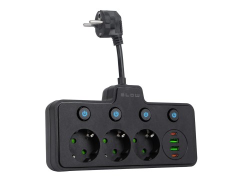 98-313# Rozgałęźnik ps-310 3-gniazda+2xusb+2xusb-c 0.1m czarny 3x1mm przedłużacz