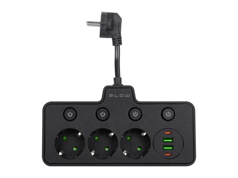 98-313# Rozgałęźnik ps-310 3-gniazda+2xusb+2xusb-c 0.1m czarny 3x1mm przedłużacz