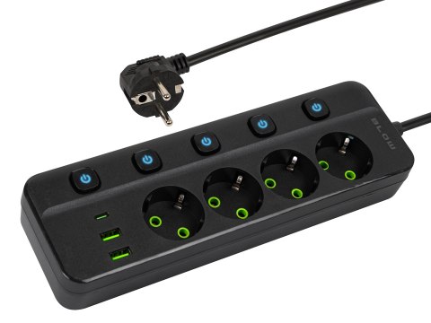 98-321# Przedłużacz sieciowy ps-450m 4-gniazda 2xusb+usb-c 3m czarny 3x1mm