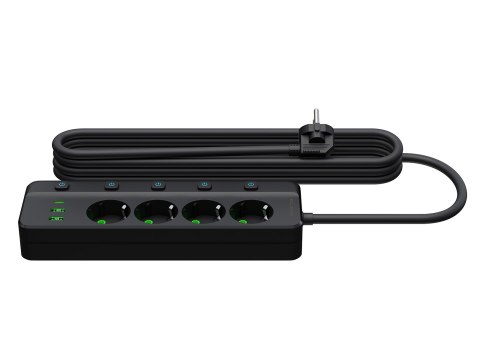 98-321# Przedłużacz sieciowy ps-450m 4-gniazda 2xusb+usb-c 3m czarny 3x1mm