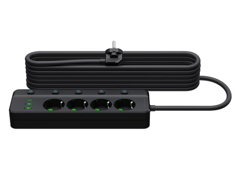 98-322# Przedłużacz sieciowy ps-450m 4-gniazda 2xusb+usb-c 5m czarny 3x1mm