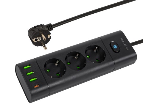 98-323# Przedłużacz sieciowy ps-350t 3-gniazda 3xusb+usb-pd 1,5m czarny 3x1mm