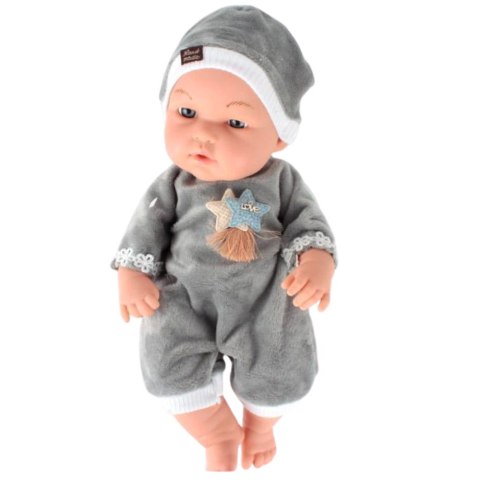 Lalka Bobas W Szarej Piżamce Czapeczka Ruchome Rączki Nóżki 30cm