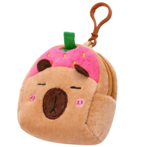 Portfelik Pluszowy Z Brelokiem Kapibara Truskawka Różowa 9,5 x 8 cm