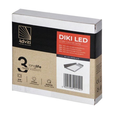 DIKI lampka podszafkowa LED, 2W, 170lm, 4000K, srebrna