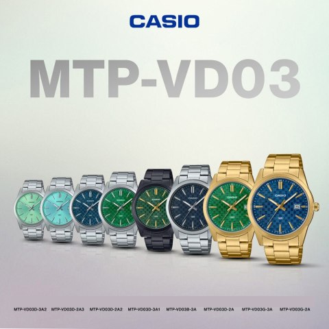 Casio ZEGAREK MĘSKI CASIO MTP-VD03D-3A1 Green + BOX