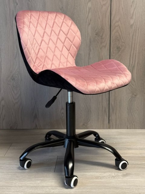 Lugano Krzesło obrotowe VASTO OFFICE VELVET PINK + BLACK CARO SMOKE