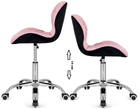 Lugano Krzesło obrotowe VASTO OFFICE VELVET PINK + BLACK CARO