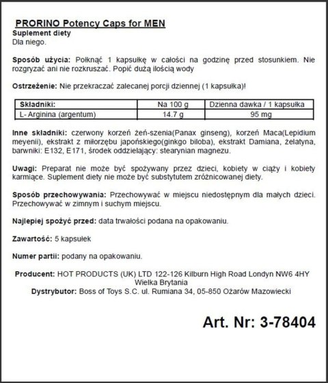 Kapsułki Prorino Men Hot czarna linia 5 sztuk