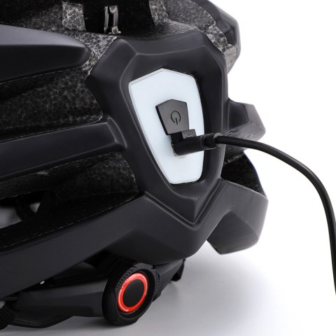 Kask rowerowy MTB z odpinanym daszkiem i tylną lampką USB 54-57 cm - czarno-biały