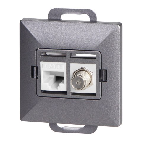 Gniazdo pojed. typu F + Gniazdo 1xRJ45 Cat6 Pearl, TV/F+RJ45/P, antracyt Orno