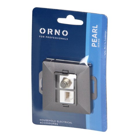 Gniazdo pojed. typu F + Gniazdo 1xRJ45 Cat6 Pearl, TV/F+RJ45/P, antracyt Orno