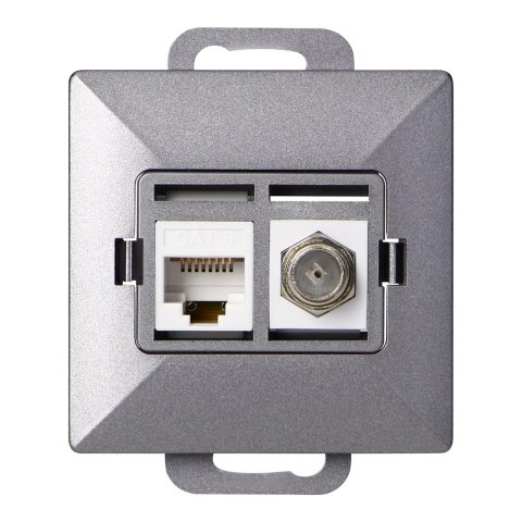 Gniazdo pojed. typu F + Gniazdo 1xRJ45 Cat6 Pearl, TV/F+RJ45/P, antracyt Orno