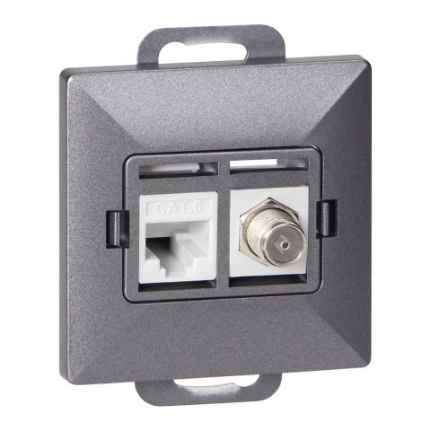 Gniazdo pojed. typu F + Gniazdo 1xRJ45 Cat6 Pearl, TV/F+RJ45/P, antracyt Orno