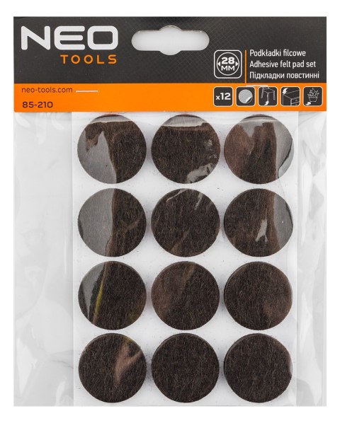Podkładki filcowe okrągłe samoprzylepne, ciemnobrązowe 28 mm, 12 szt. NEO TOOLS