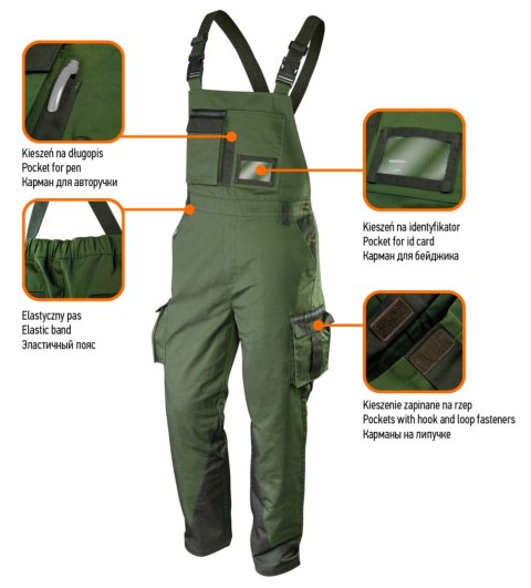 Ogrodniczki robocze CAMO olive, rozmiar XS NEO TOOLS