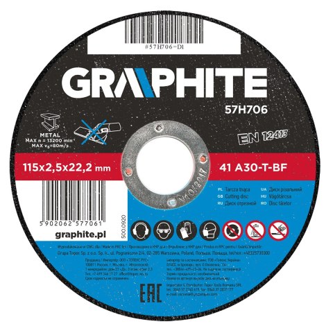 Tarcza tnąca do metalu 115 x 2.5 x 22.2 mm, 41 A30-T-BF GRAPHITE