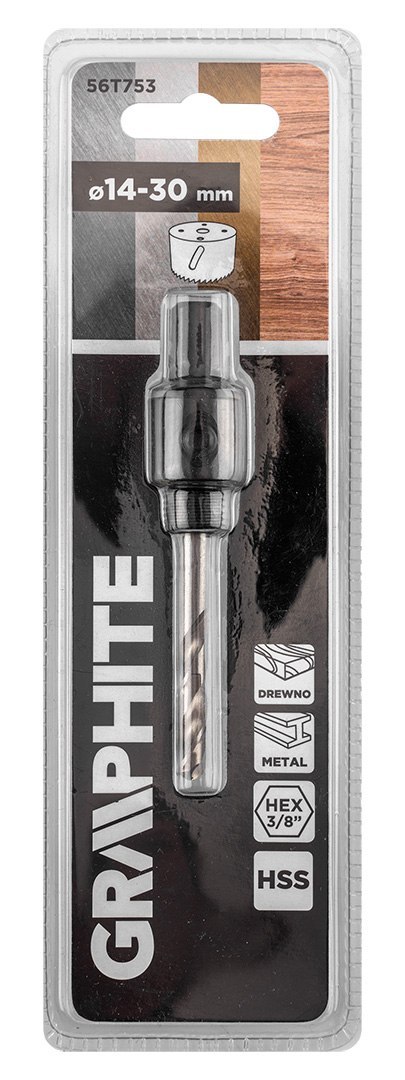 Adapter z wiertłem pilotującym do otwornic bi-metalowych 14-30 mm, Hex GRAPHITE