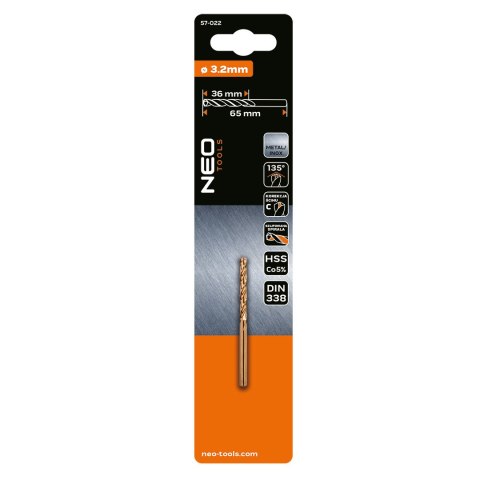 Wiertło do metalu HSS-Co, 3.2 mm NEO TOOLS
