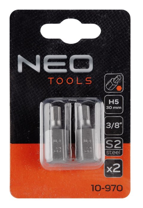 Końcówka HEX 5 x 30 mm, S2, 2 szt. NEO TOOLS