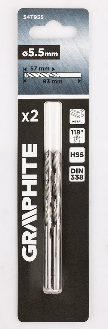 Wiertła do metalu HSS, DIN 338, 5.5 mm, 2 szt. GRAPHITE