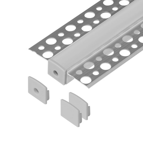 Zestaw: profil aluminiowy do taśm LED, 2000 x 55 x 13 mm, podtynkowy, srebrny, klosz mleczny, 4 zaślepki Orno