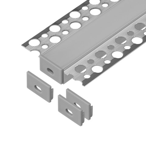 Zestaw: profil aluminiowy do taśm LED, 2000 x 55,8 x 12,5 mm, podtynkowy, srebrny, klosz mleczny, 4 zaślepki Orno