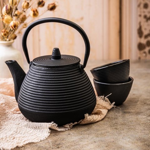 Żeliwny dzbanek do herbaty z filtrem i filiżankami, 1l, kinghoff KINGHoff