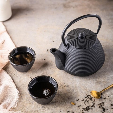 Żeliwny dzbanek do herbaty z filtrem i filiżankami, 1l, kinghoff KINGHoff