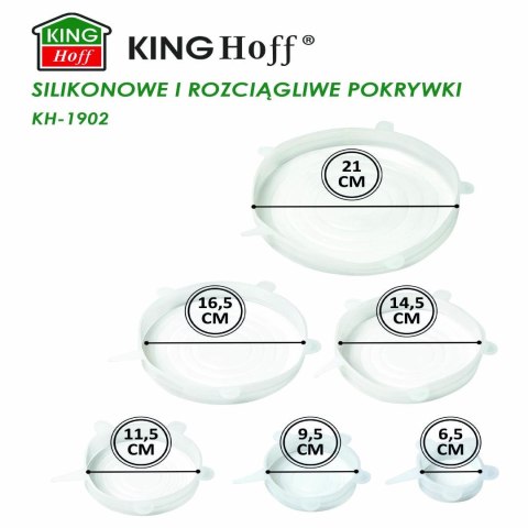 Silikonowe rozciągliwe pokrywy, zestaw 6 sztuk, śr. 6,5-21 cm, kinghoff, kh-1902 KINGHoff