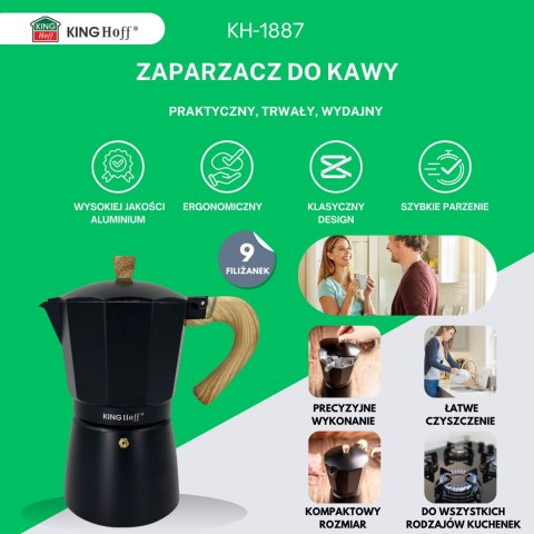 Zaparzacz do kawy espresso, aluminium, 9 filiżanek, czarny/drewnopodobny, kinghoff, kh-1887 KINGHoff