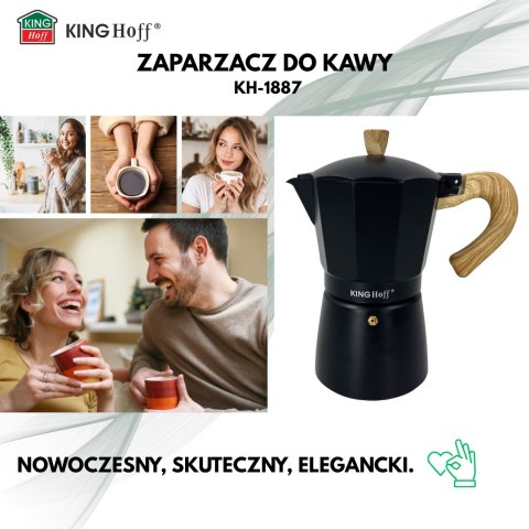 Zaparzacz do kawy espresso, aluminium, 9 filiżanek, czarny/drewnopodobny, kinghoff, kh-1887 KINGHoff
