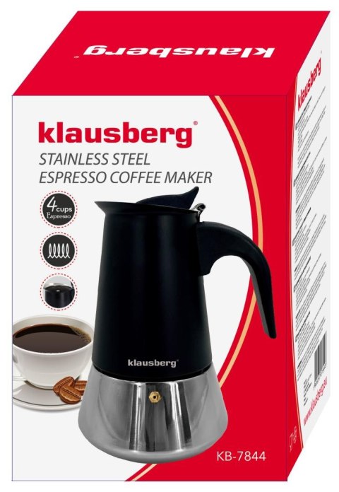 Zaparzacz do kawy espresso, stal nierdzewna, 4 filiżanki, czarny/srebrny, klausberg, kb-7844 Klausberg