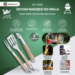 Zestaw do grillowania, 3 elementy, drewniana rączka, stal nierdzewna, kinghoff, kh-1918 KINGHoff