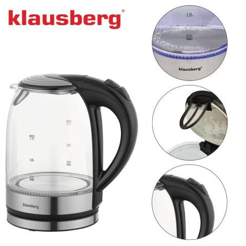 Czajnik elektryczny, szklany, z led, 1,7l, klausberg, kb-7886 Klausberg