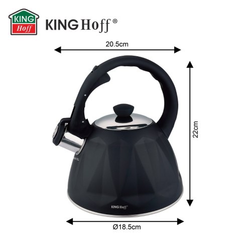 Czajnik ze stali nierdzewnej z gwizdkiem, czarny, pojemność 2,0l, kinghoff KINGHoff