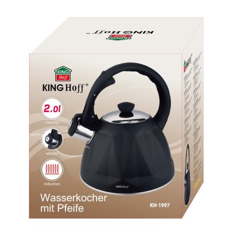 Czajnik ze stali nierdzewnej z gwizdkiem, czarny, pojemność 2,0l, kinghoff KINGHoff