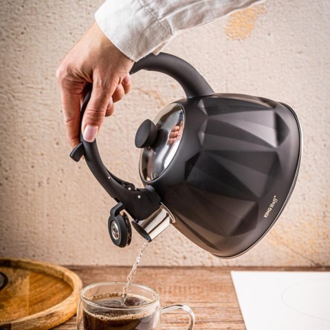 Czajnik ze stali nierdzewnej z gwizdkiem, czarny, pojemność 2,0l, kinghoff KINGHoff