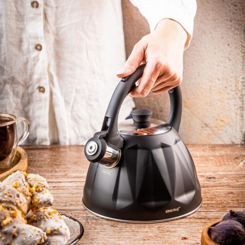 Czajnik ze stali nierdzewnej z gwizdkiem, czarny, pojemność 2,0l, kinghoff KINGHoff