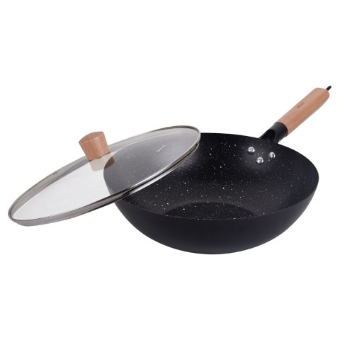 Patelna wok z pokrywką czarny marmurek śr.30cm kinghoff KINGHoff