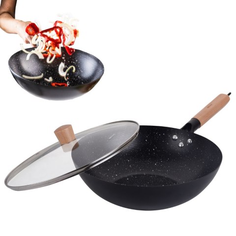 Patelna wok z pokrywką czarny marmurek śr.30cm kinghoff KINGHoff
