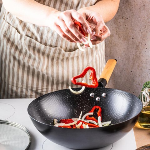 Patelna wok z pokrywką czarny marmurek śr.30cm kinghoff KINGHoff