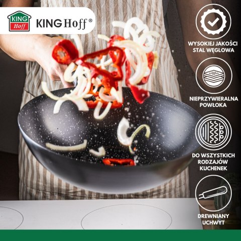 Patelna wok z pokrywką czarny marmurek śr.30cm kinghoff KINGHoff
