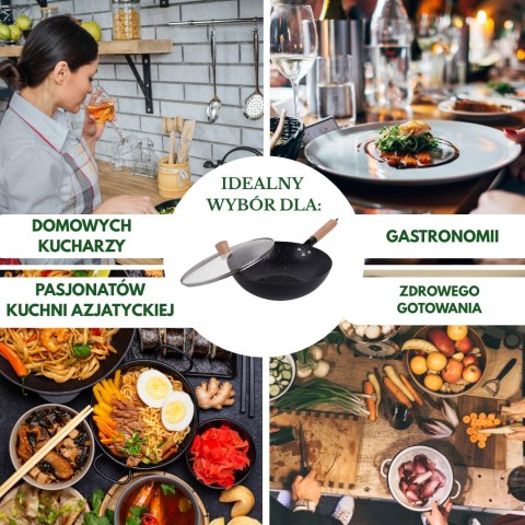 Patelna wok z pokrywką czarny marmurek śr.30cm kinghoff KINGHoff
