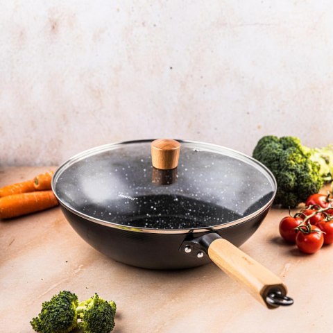 Patelna wok z pokrywką czarny marmurek śr.30cm kinghoff KINGHoff